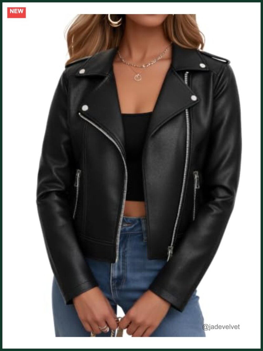 Women Faux Leather Cropped Moto Jacket Short Biker Coat Zipper
